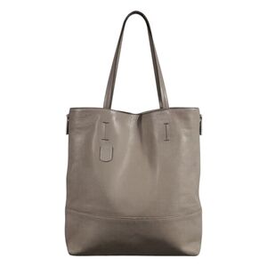FURLA Side-Zip Expandable Leather Shopper Tote – Taupe w/ Contrast Blue